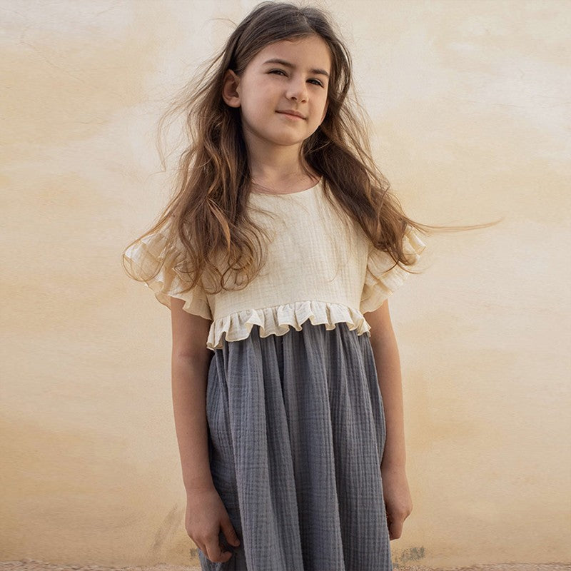 New Summer Girls Patchwork Ruffled Short Sleeve Dress
