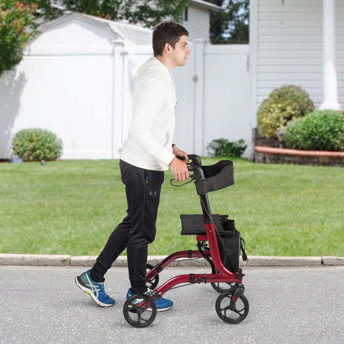 Folding Aluminium Rollator Walker Mobility Aid With 4 Wheels-Black