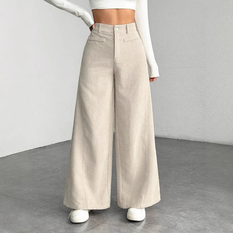 Women's High Waist Loose Drooping Slimming Solid Color Mop Wide Leg