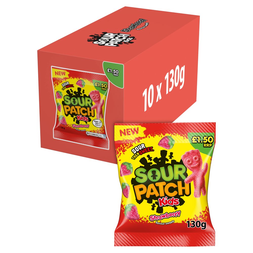 10 x Bolsas de dulces Sour Patch Kids sabor fresa - 130 g