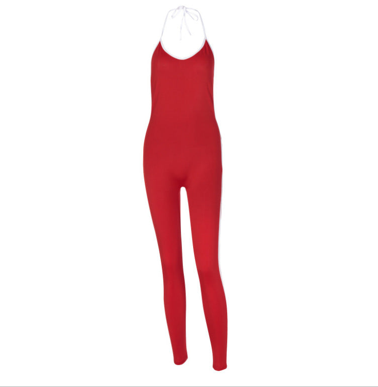Sporty Patchwork Halter Backless jumpsuit