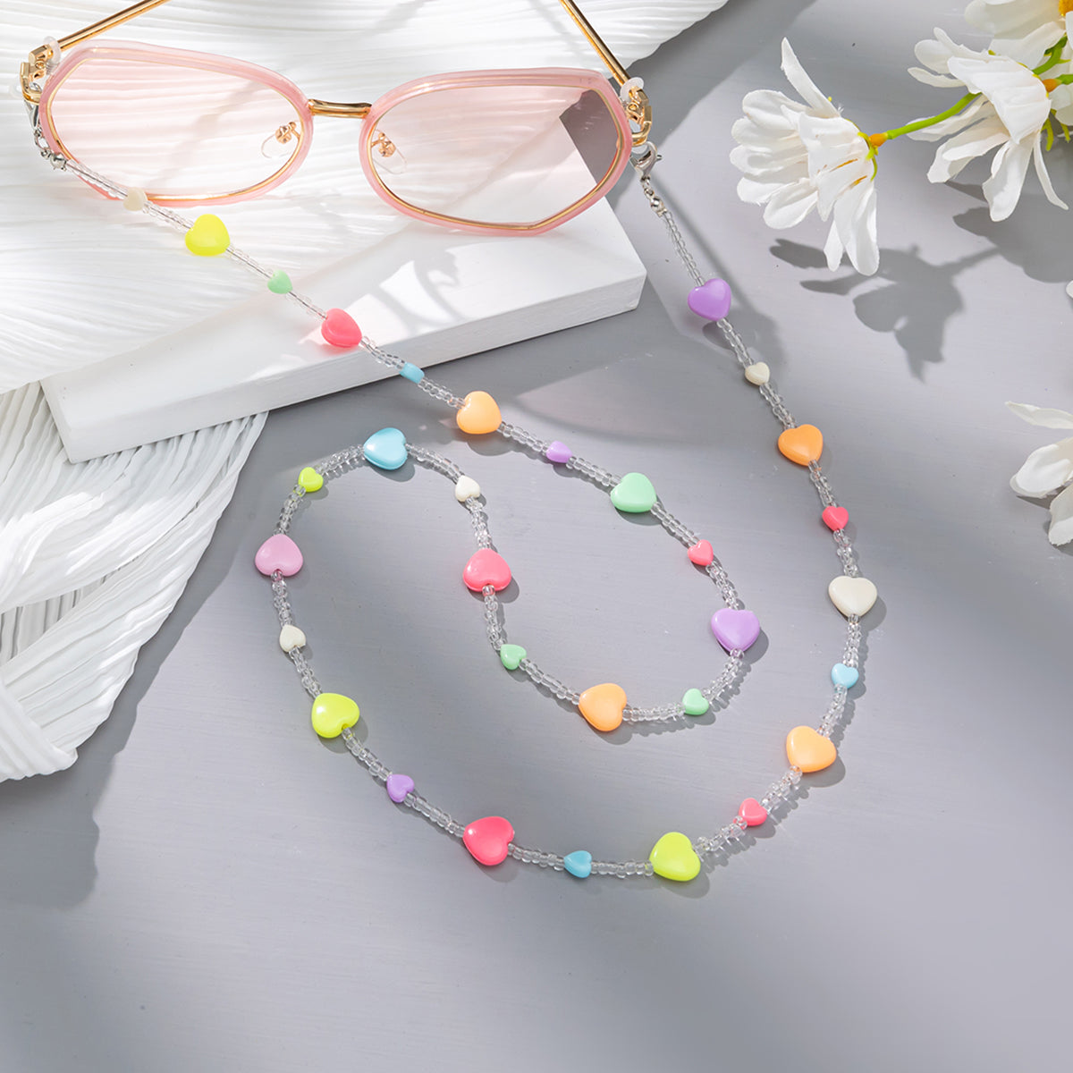 Candy-colored Acrylic Pearl Eye Pendant Chain, Butterfly Five-pointed Star Heart Neck Pendant Glasses Chain