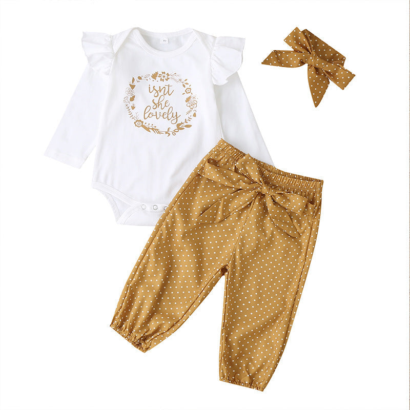 Spring And Autumn Children's Clothes Cover European And American Fashion Letters Baby Girls' Long-sleeved Trousers 3-Piece Set Baby Clothes