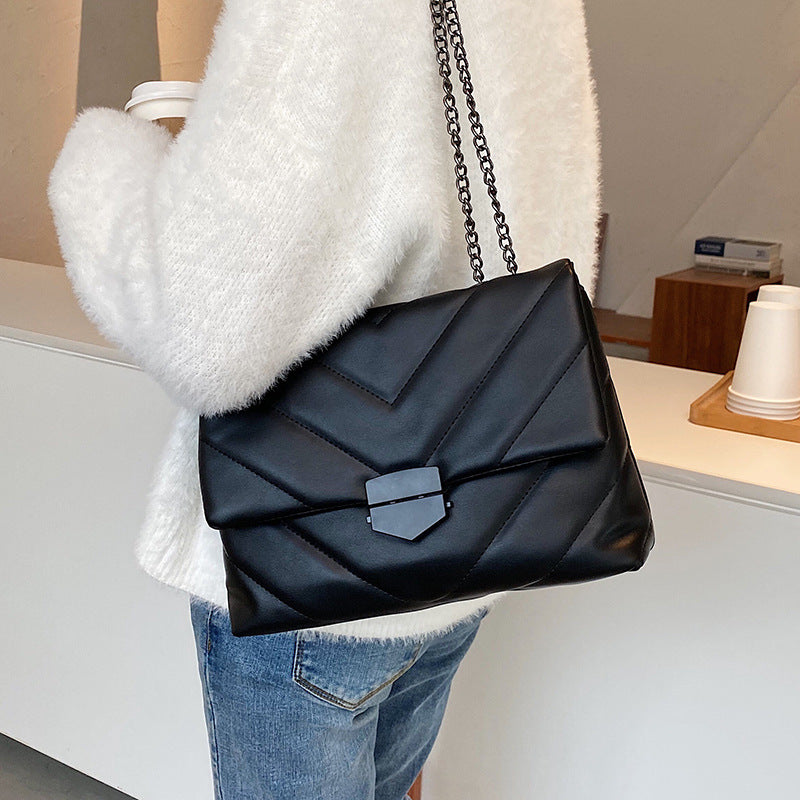 Women's PU Leather Embroidered Crossbody Chain Bag Fashion Shoulder Handbag