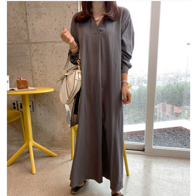 New Solid-color Turn-down CollarCotton-linen Long-sleeve