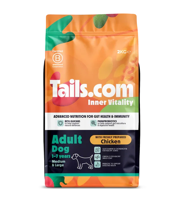 Tails.com Inner Vitality Trockenfutter für ausgewachsene Hunde großer und mittlerer Rassen, Huhn, 2 kg