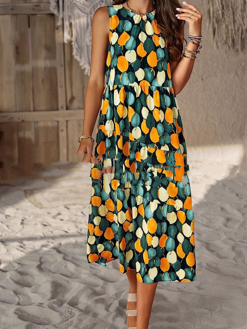 Digital Printing Patchwork Round Neck Dress
