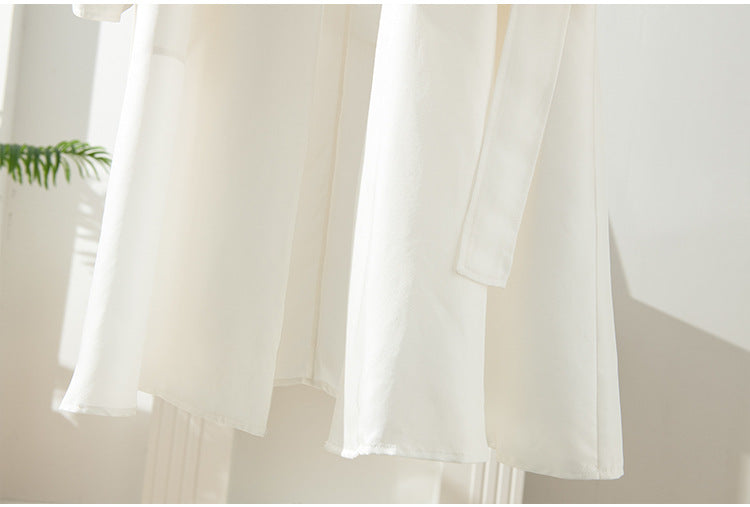 Women's Mid-Length Trench Coat | Silk Waist Belt | Elegant Winter Coat