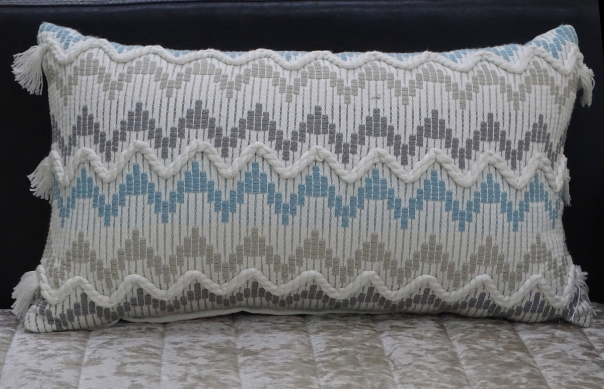 Chevron Throw Pillow for Sofa with Braid and Tassels 14"x24"