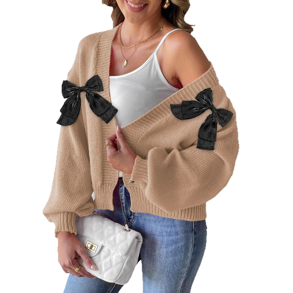 Women's Ribbon Bow Stitching Personality Sweater Coat