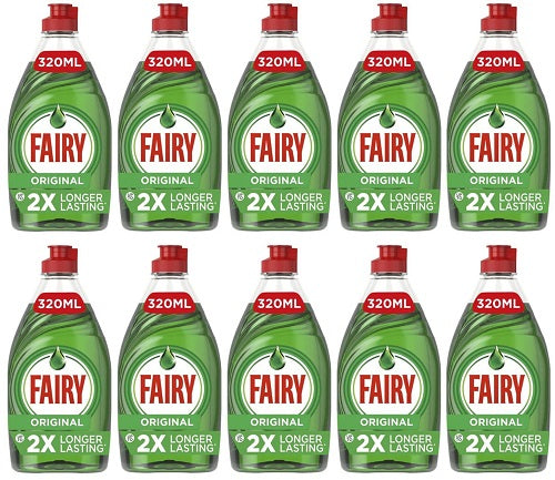 10 x Fairy Original Lavavajillas Líquido Verde con Liftaction 320ml