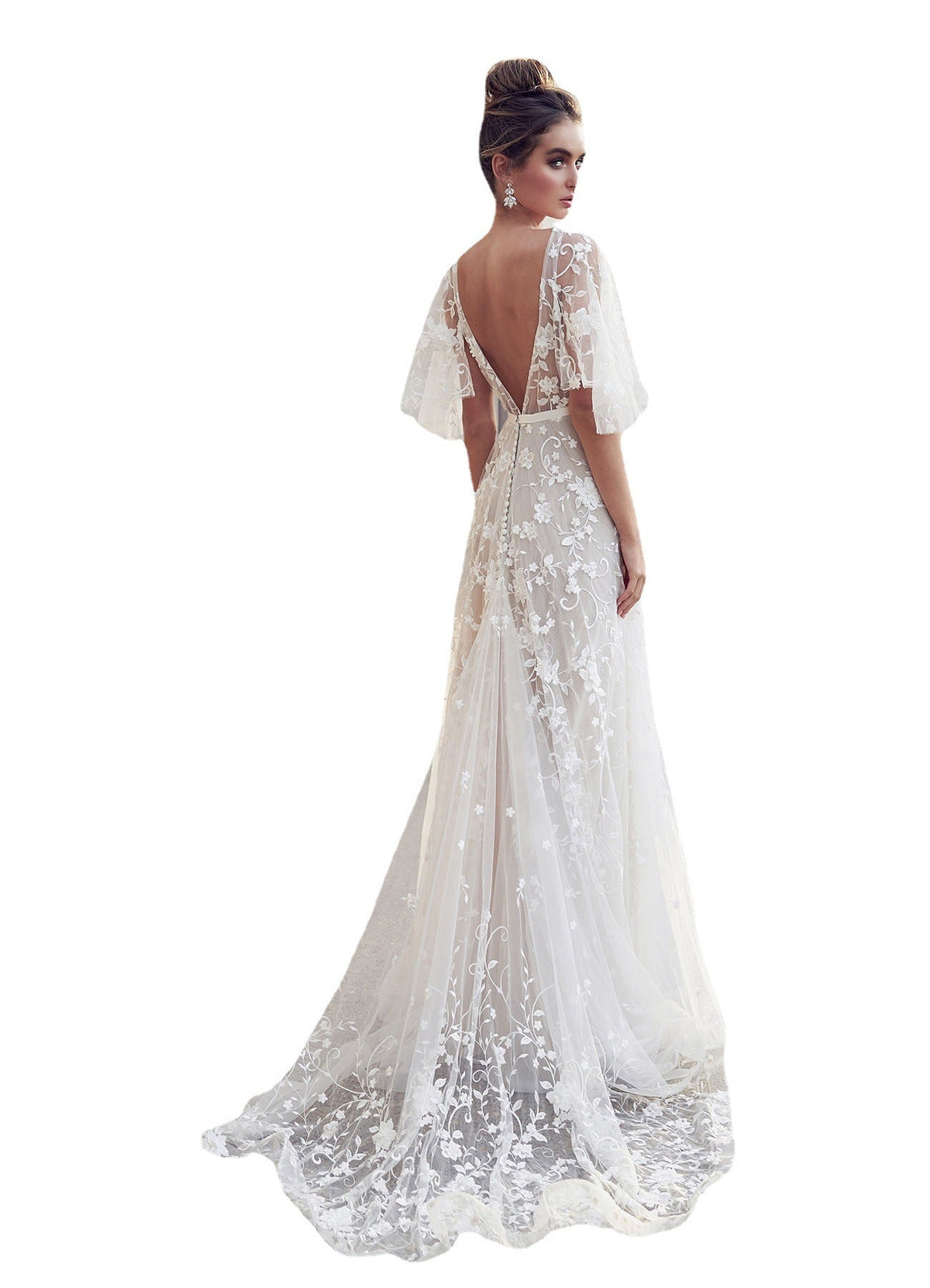 New White Lace V-Neck Backless Dress