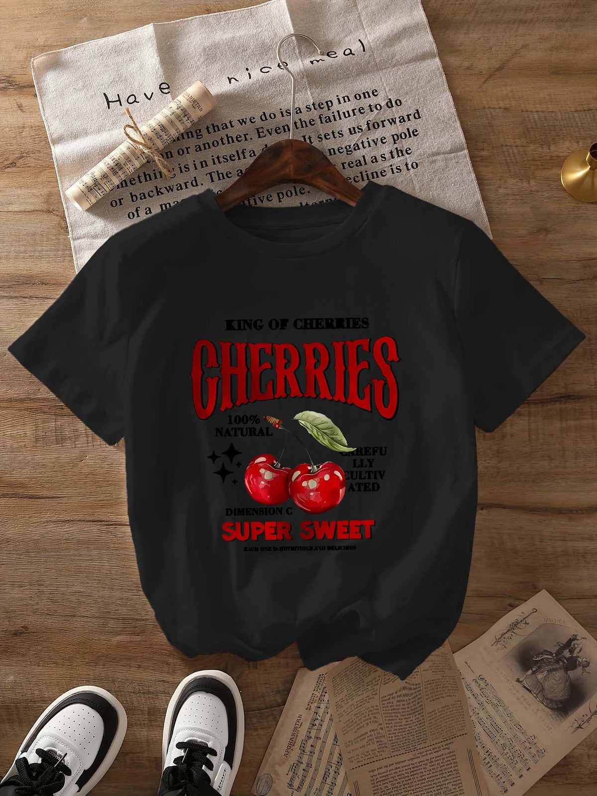 Top Round Neck Cartoon Printed Short Sleeve