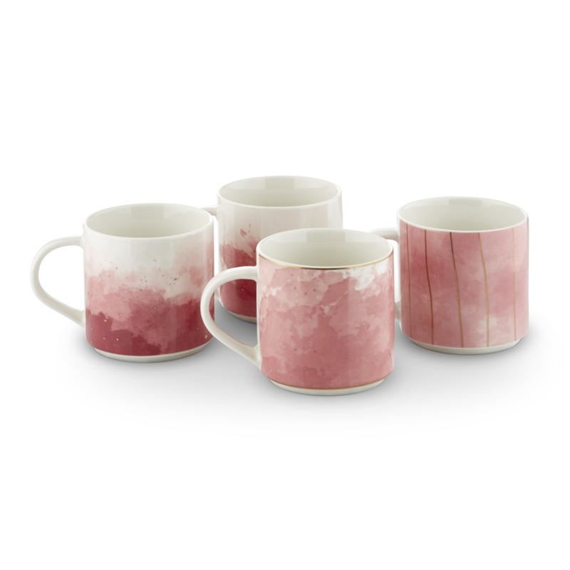 Tower Set of 4 Ink Mugs Pink & Gold