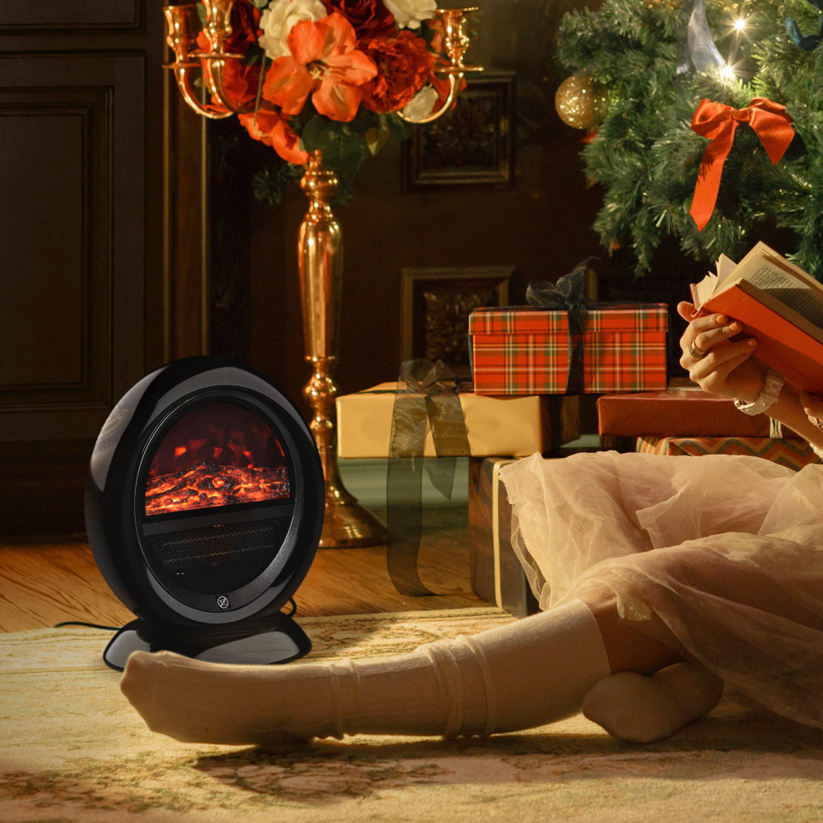 Free standing Electric Fireplace Heater  Rotatable Head Overheating Protection