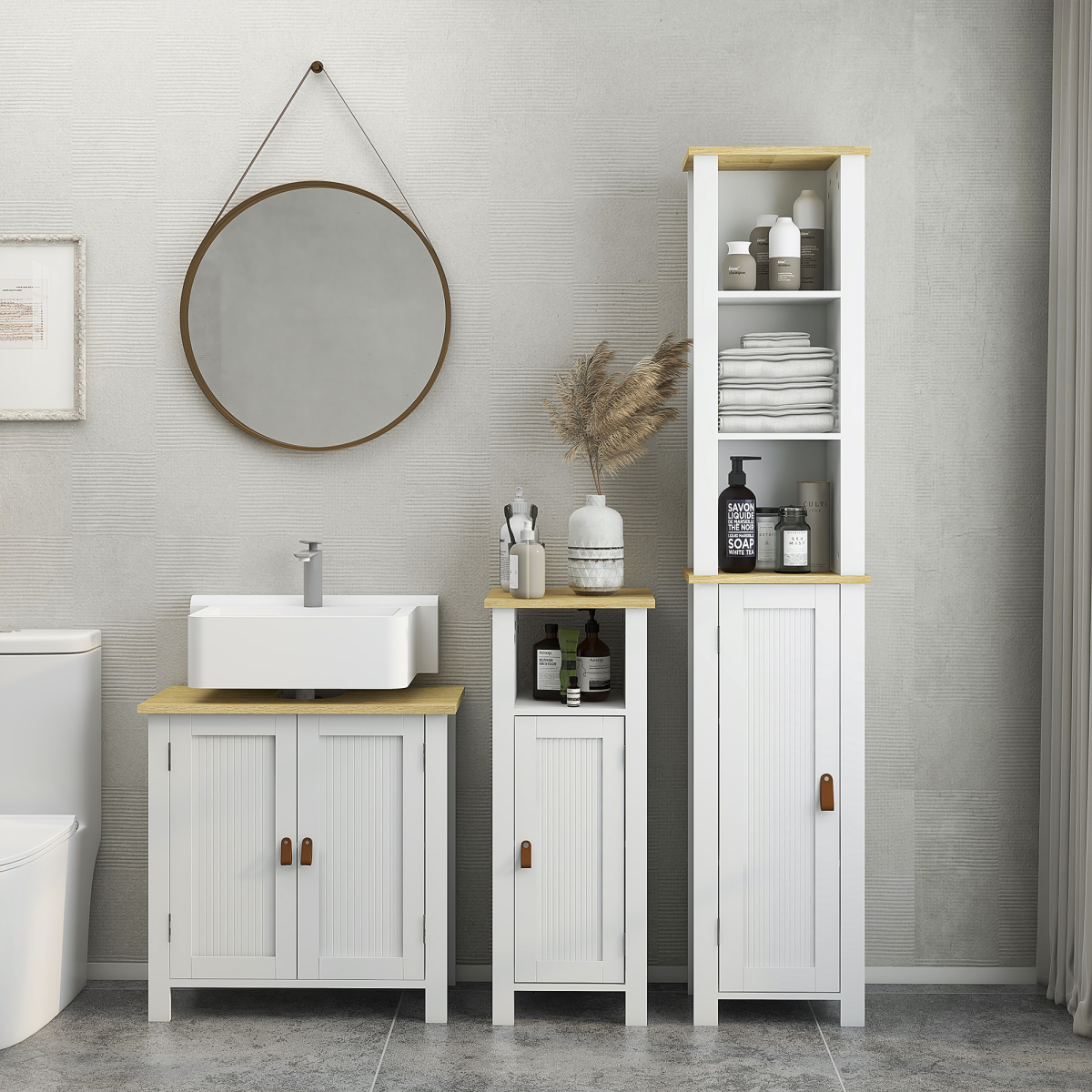 kleankin Slim Bathroom Storage Unit with Adjustable Shelf, White