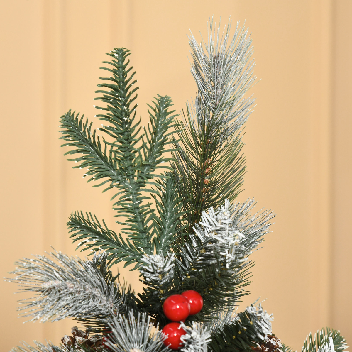 5FT Artificial SnowDipped Christmas Tree Foldable Berries White Pinecones Green