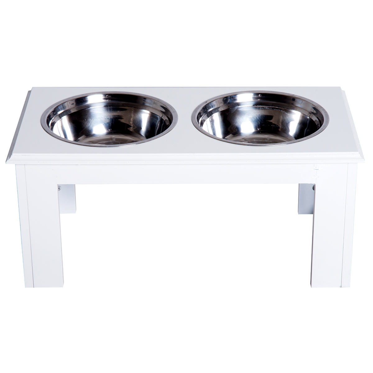 Raised Pet Feeder Elevated Double Staninless Steel Bowls Stand Water White