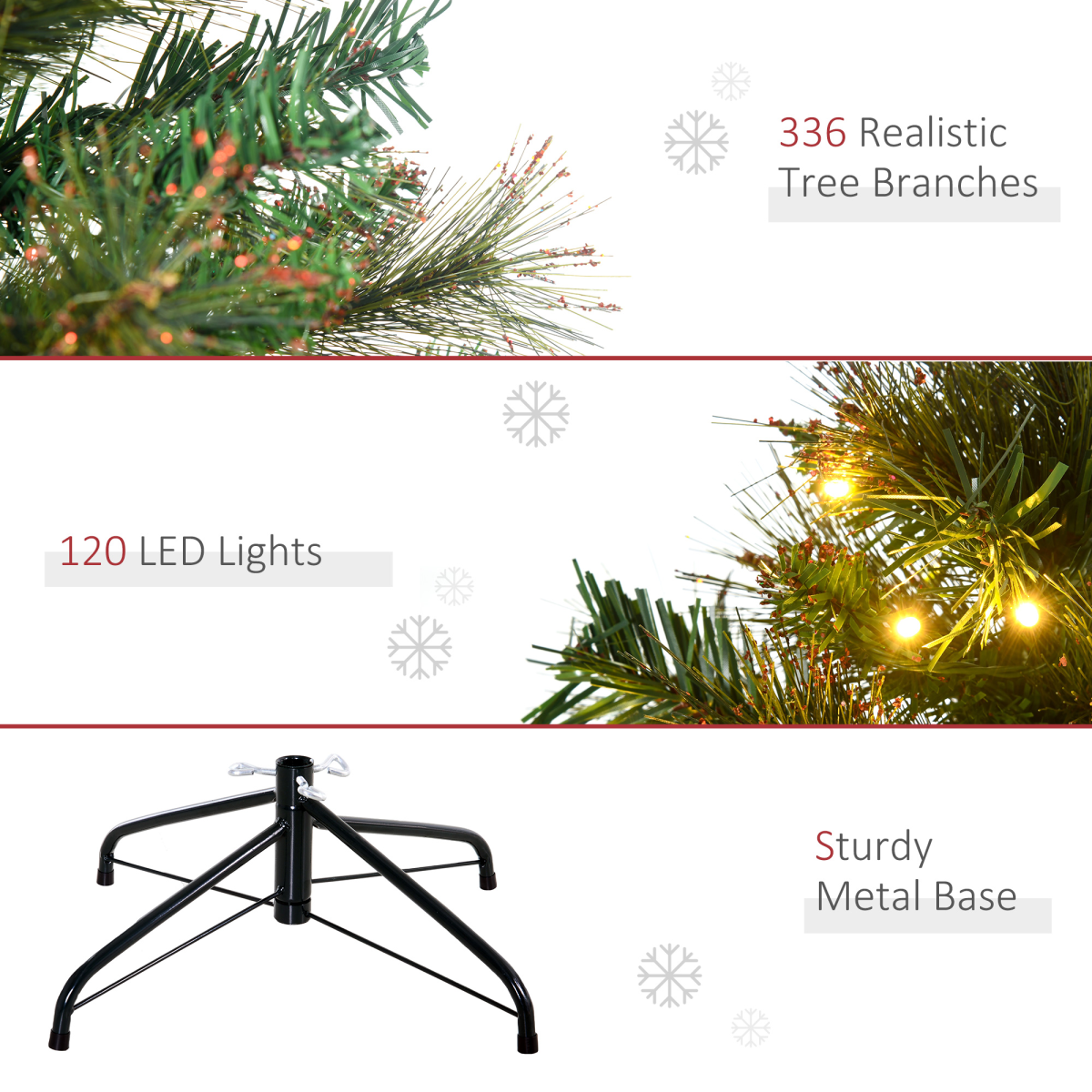 1.5m 5ft Pre-Lit Christmas Tree Artificial Spruce Warm White LED Metal Stand