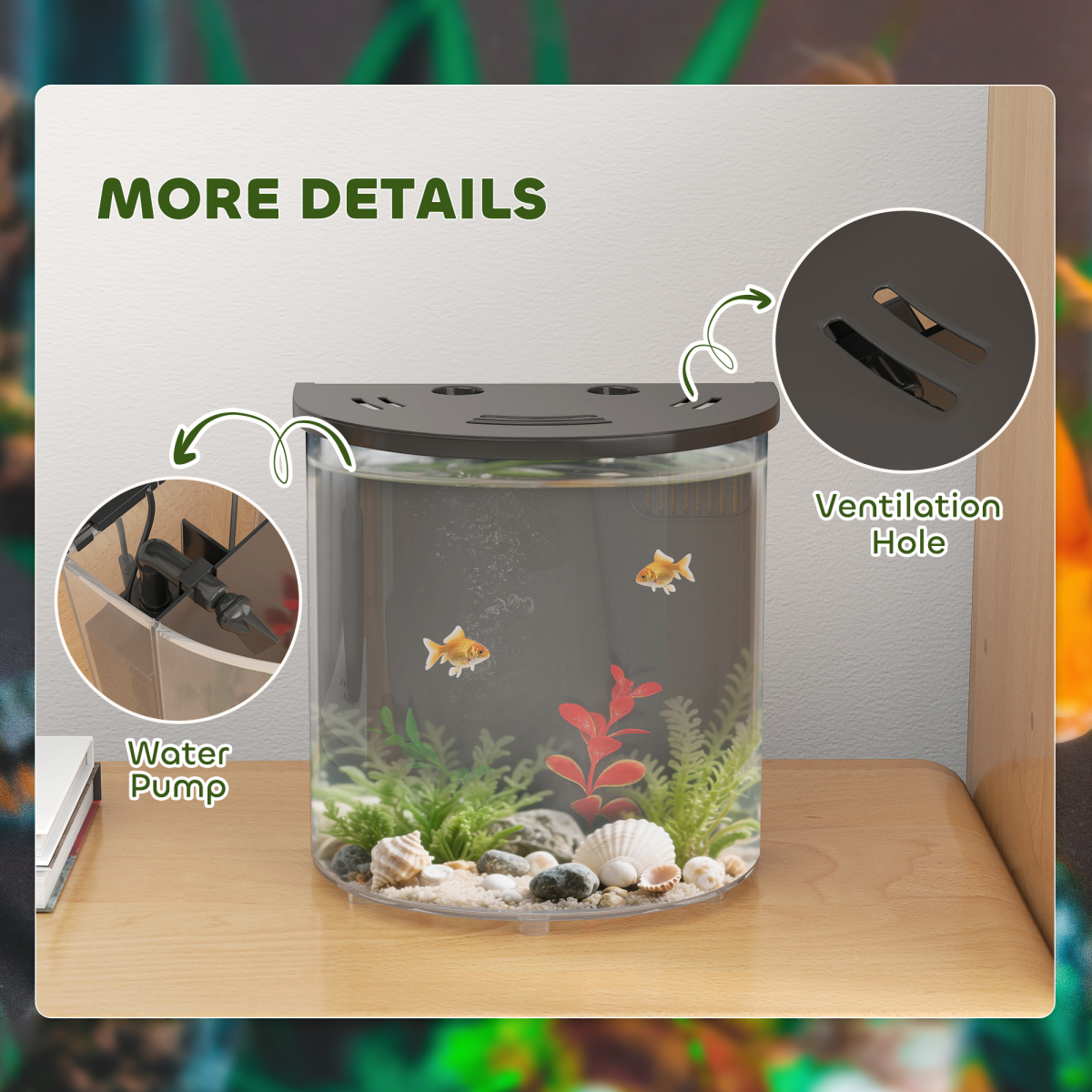 PawHut Fish Tank, 3L Nano Aquarium Starter Kit with Filter System, LED Light