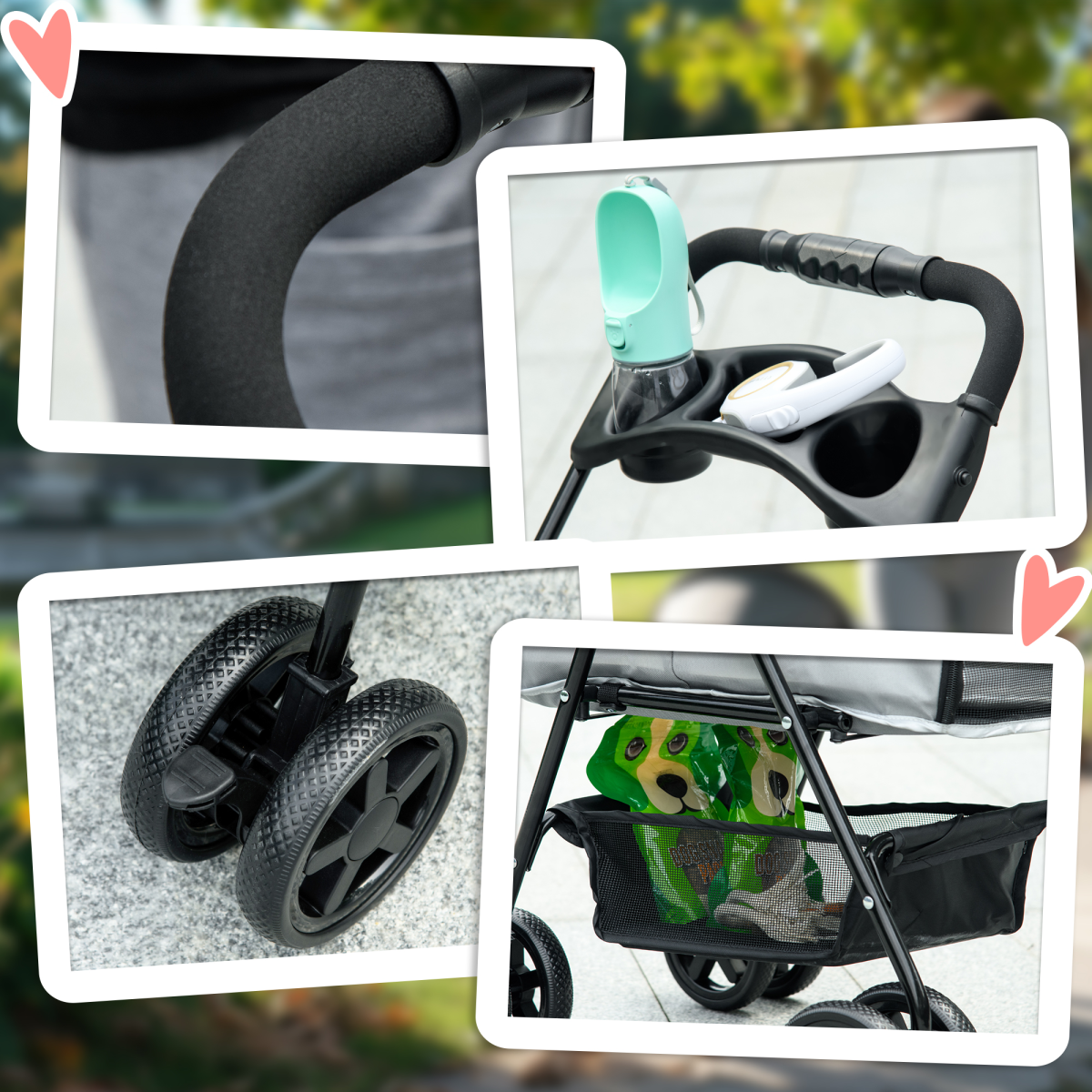 Pet Stroller No-Zip Foldable Travel Carriage with Brake Basket Adjustable Canopy
