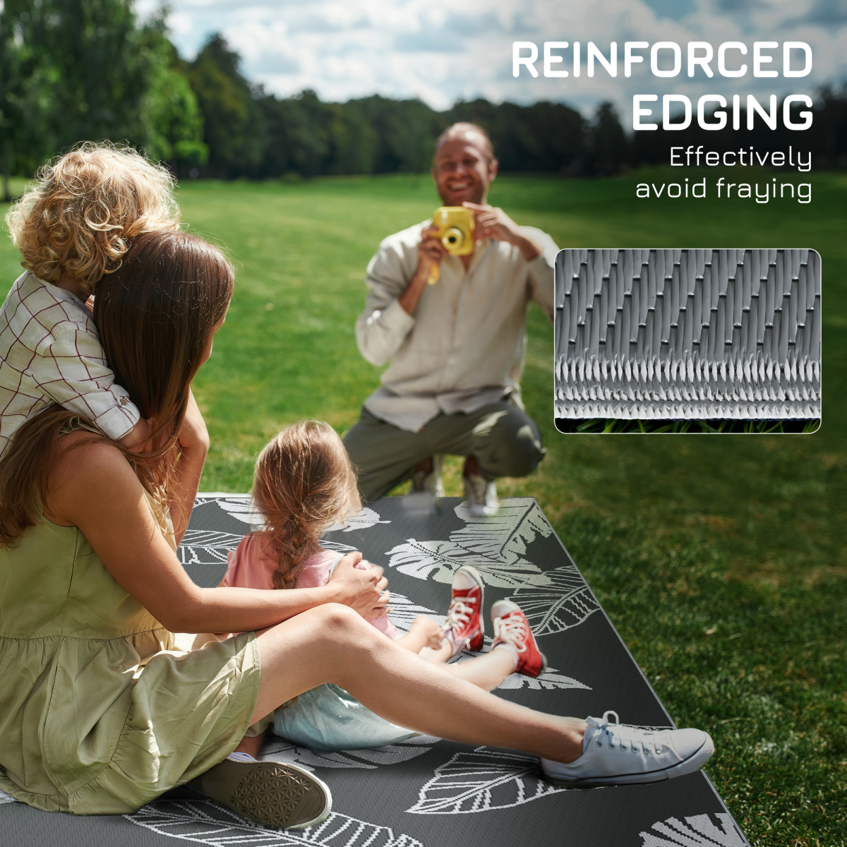 Outsunny Reversible Waterproof Outdoor Rug W/ Carry Bag, 182 x 274cm, Grey