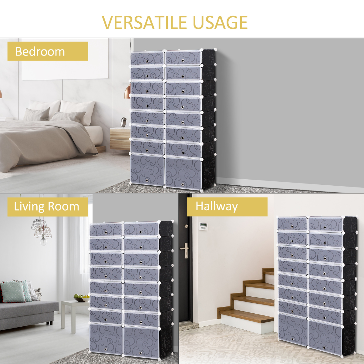 Large 16-Cube DIY Shoes Rack Portable Interlocking Plastic Cabinet Bedroom