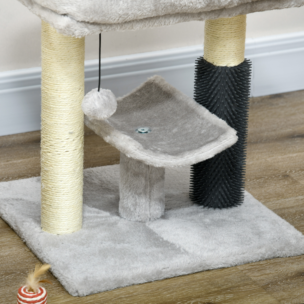 PawHut Small Cat Tree Tower with Scratching Posts, Bed, Perch, Self Groomer, Toy