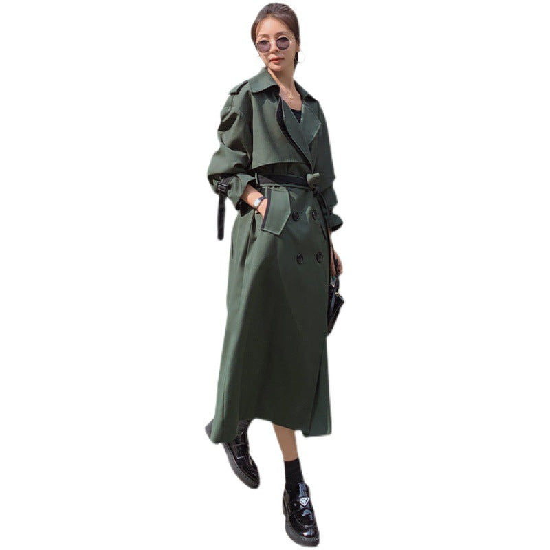Loose Mid-length Retro Coat Army Green Double-breasted Trench Coat