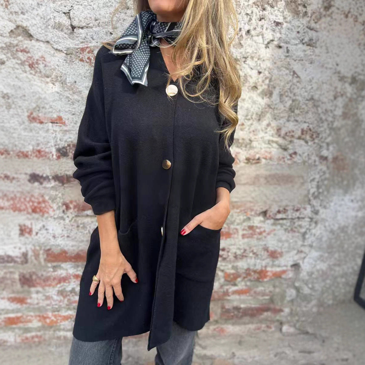 New Mid-length Solid Color Casual Single-breasted Cardigan Jacket