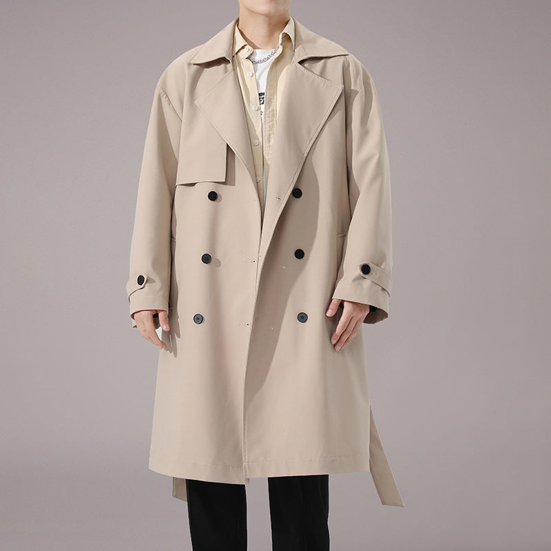 Men's British Style Khaki Long Trench Coat