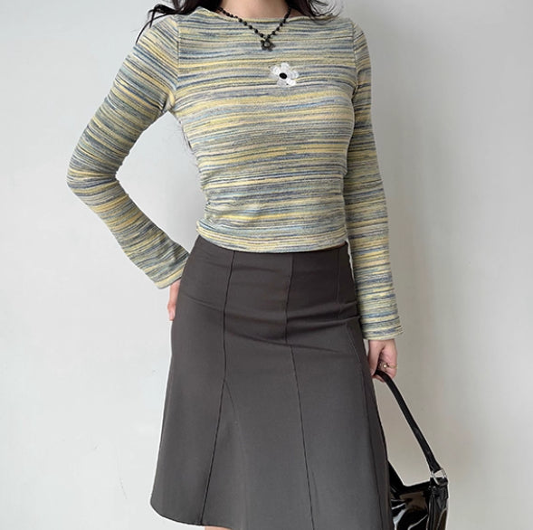 Women's American-style Retro Contrast Striped Shoulder Slim-fit Crop-top