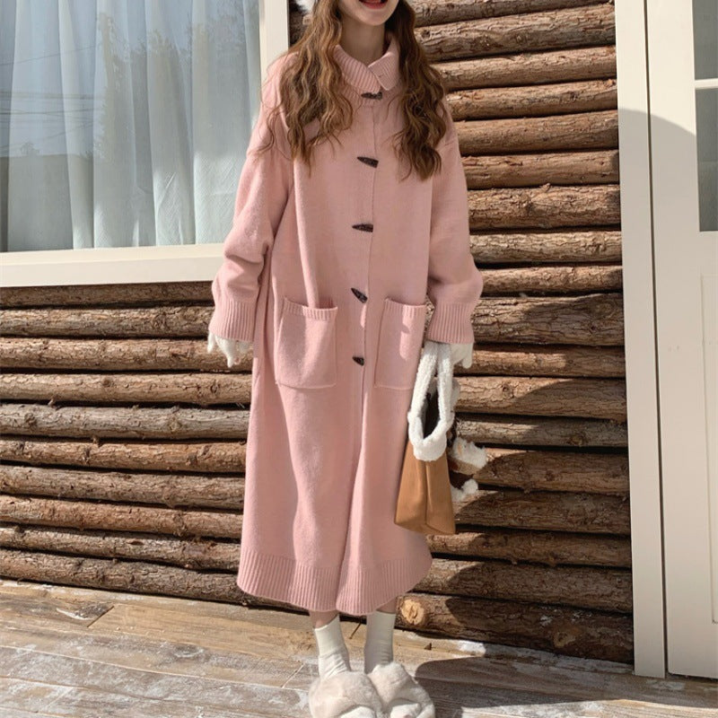Women's Horn Button Cardigan Sweater | Mid-Length Knit Coat