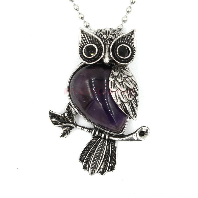Natural Stone Crystal Pendant Owl Pendant Alloy Accessories Necklace