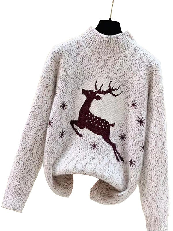 Women's Casual Christmas Half-Neck Pullover Jacquard Top