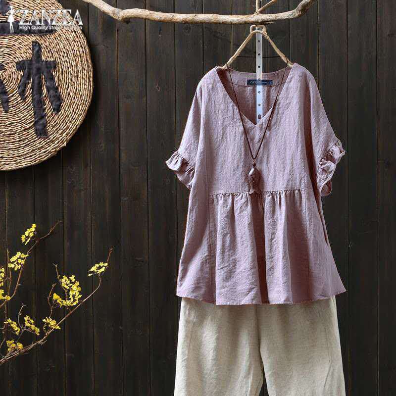 Ruffled Loose Plus Size Top For Ethnic Style Shirt Women