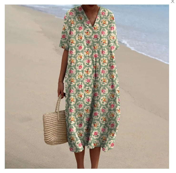 3D Printed Round Neck Pullover Patchwork Women's Dress