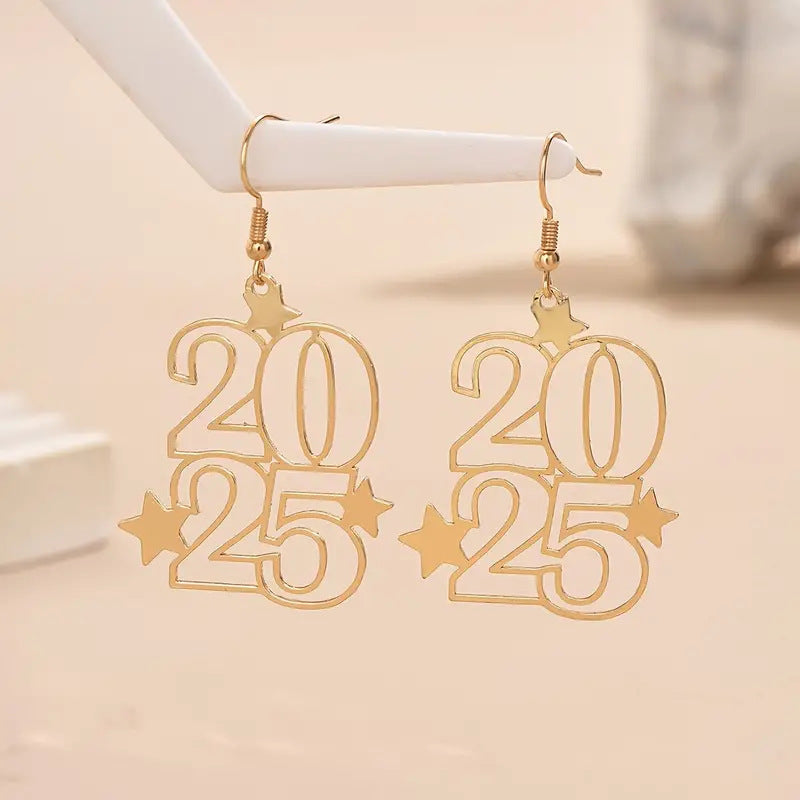 New Creative Gloden Number Dangle Earrings For Women Fashion Jewelry New Year Earring For Party