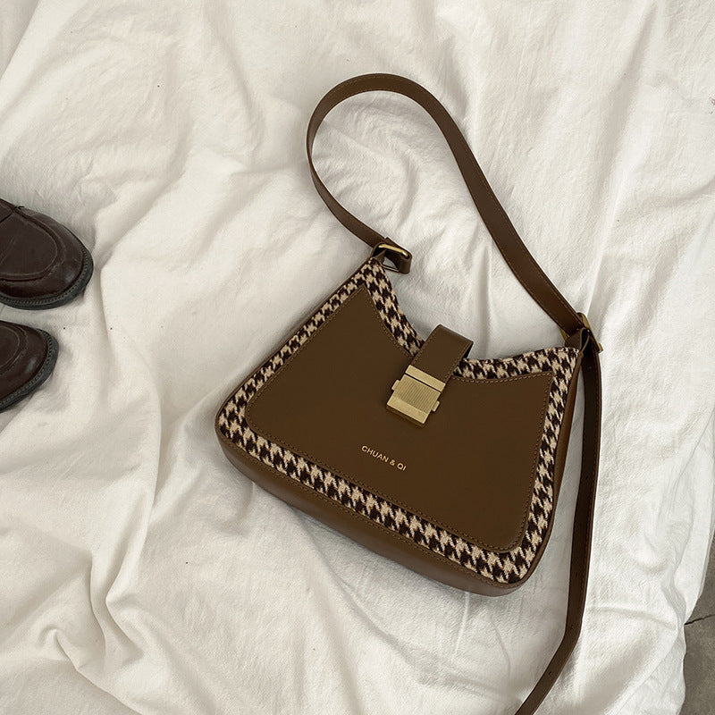 Houndstooth Crossbody Shoulder Bag Under Arm