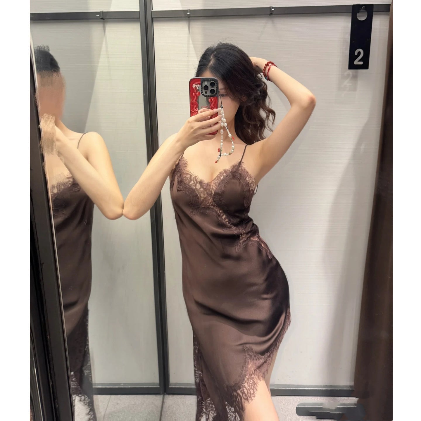 Lace Asymmetric Slip Dress
