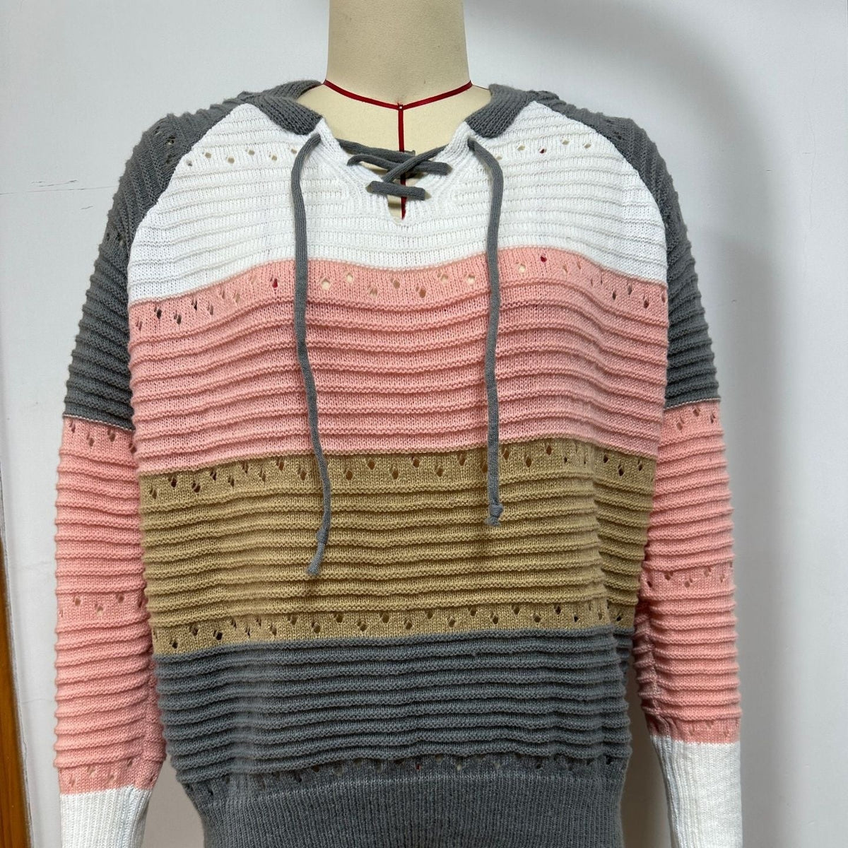 Striped Hooded Knitted Pullover Women's Casual All-matching Hollow Sweater