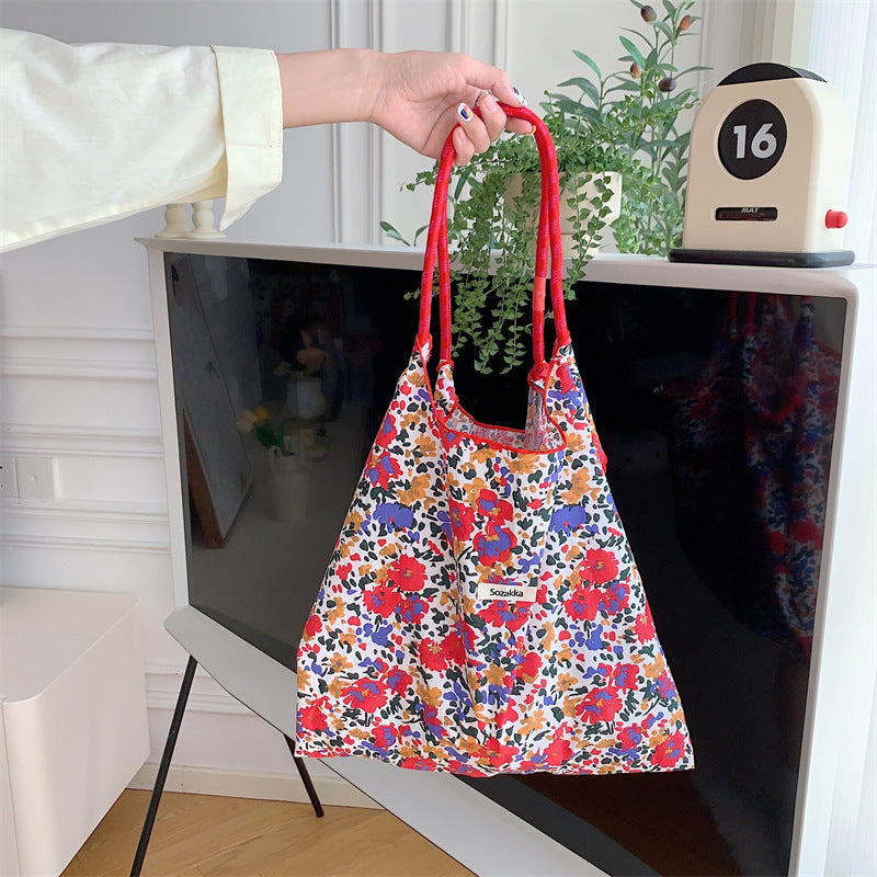 Large Capacity Hand Shoulder Bag Drawstring Floral