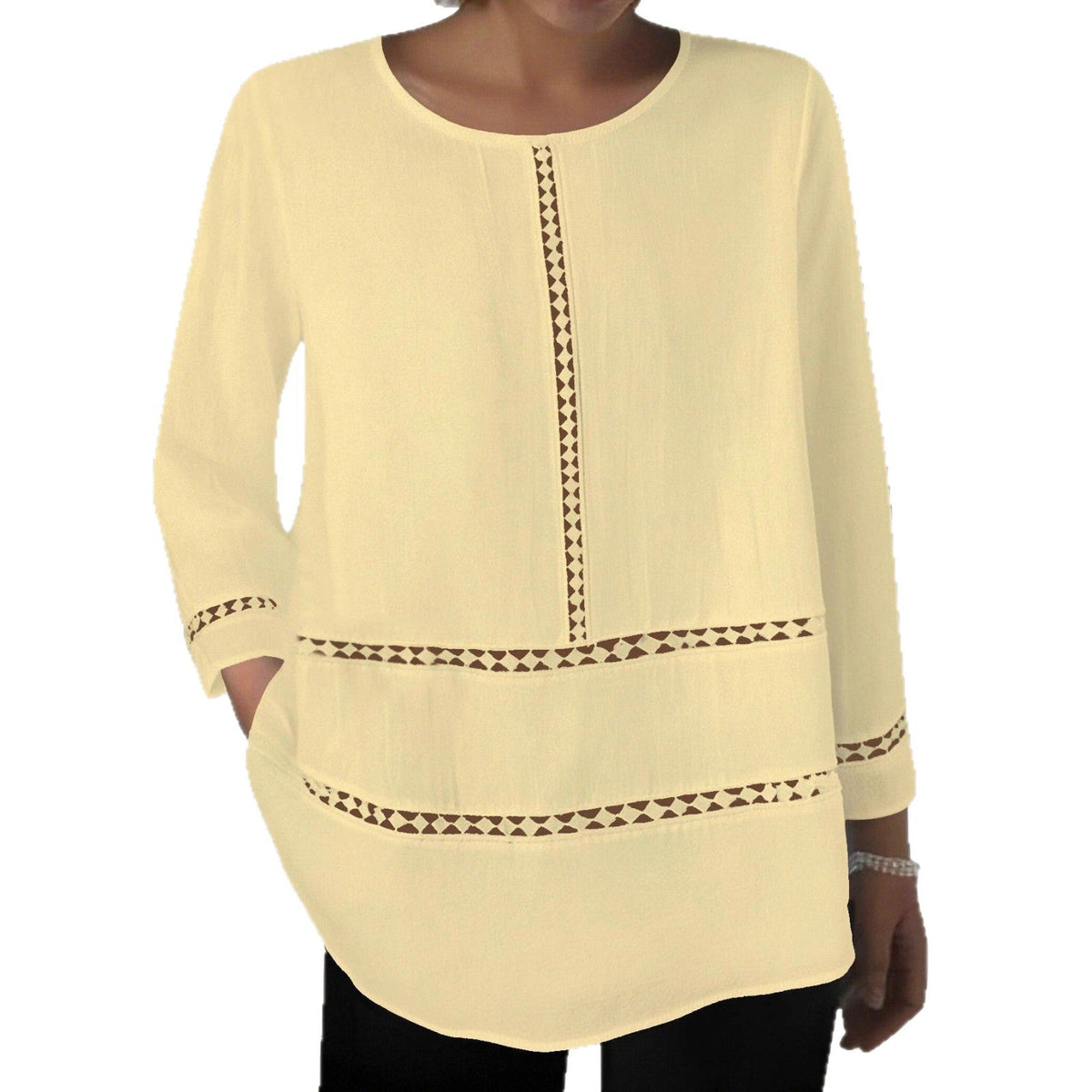 Versatile Women's Round-neck Semi-sheer Hollow-out Long-sleeve Shirt