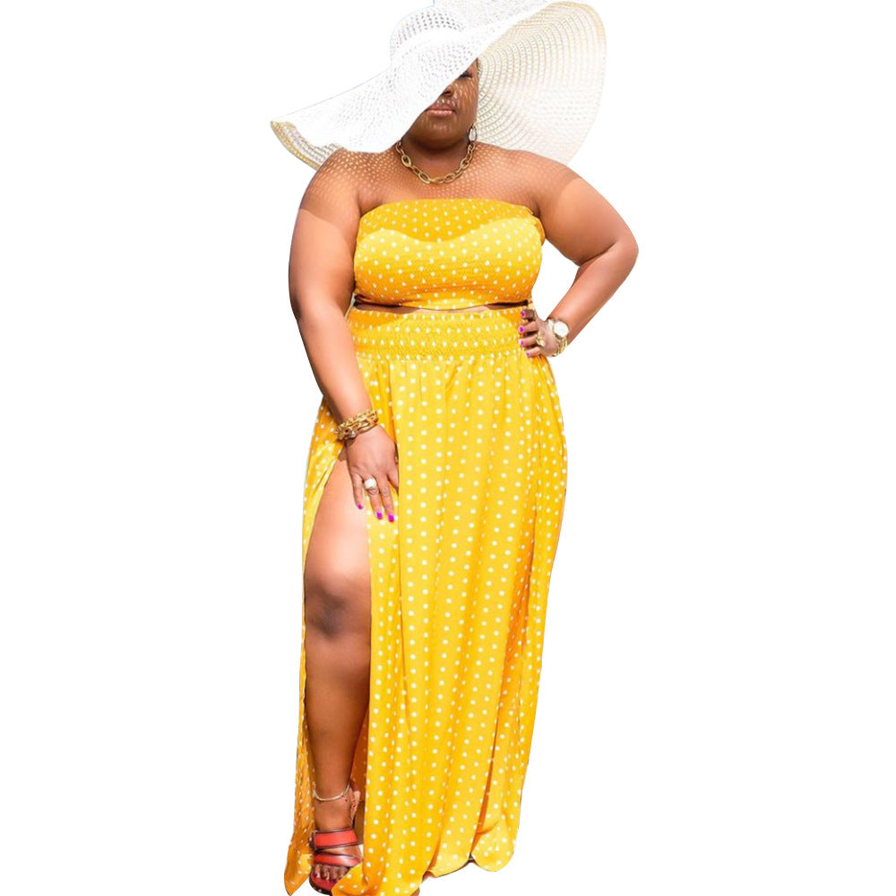 Fashionable Plus-Size Polka-Dot Printed Backless Casual Two-Piece Set