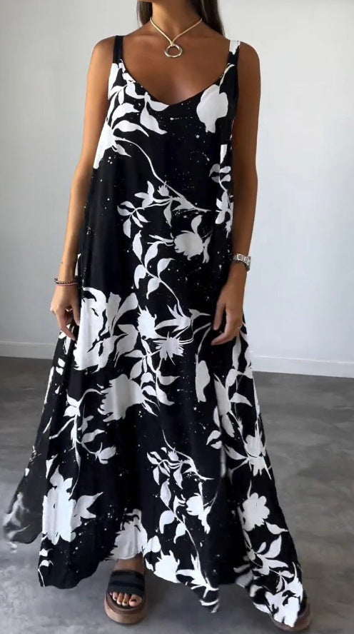 Summer Printed Sling Backless V-neck Dress