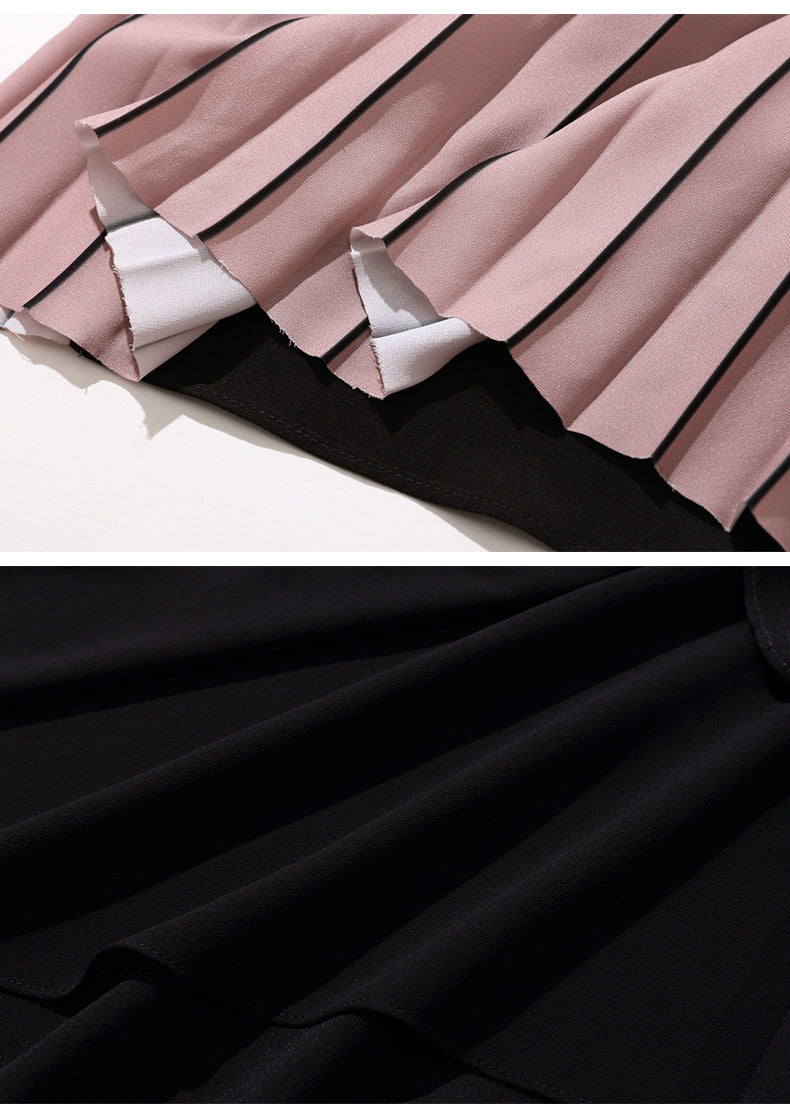Slim Gradient Pleated Patchwork Black Dress