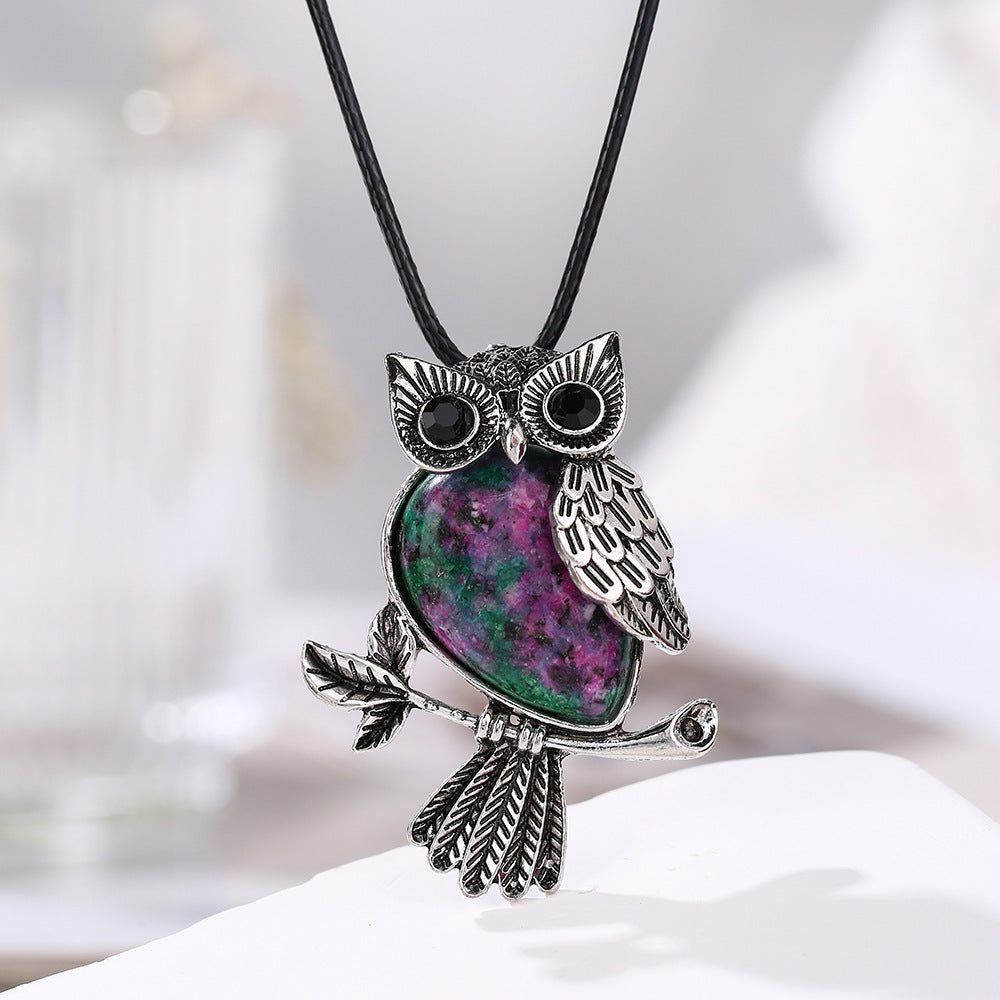 Natural Stone Crystal Pendant Owl Pendant Alloy Accessories Necklace