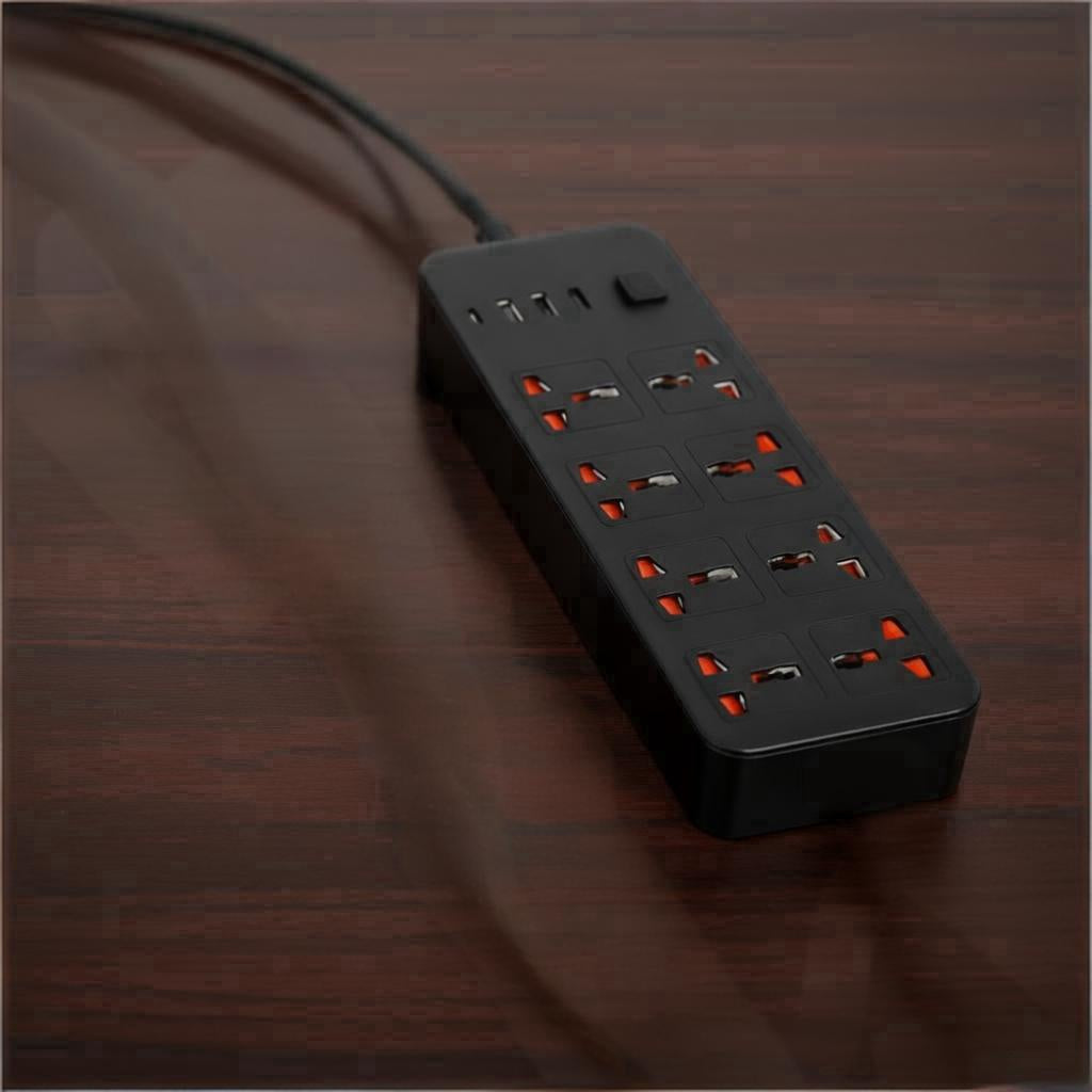 8 Gang Extension Lead with 3 USB & Type-C Fast Charging Power Plug Socket Slots