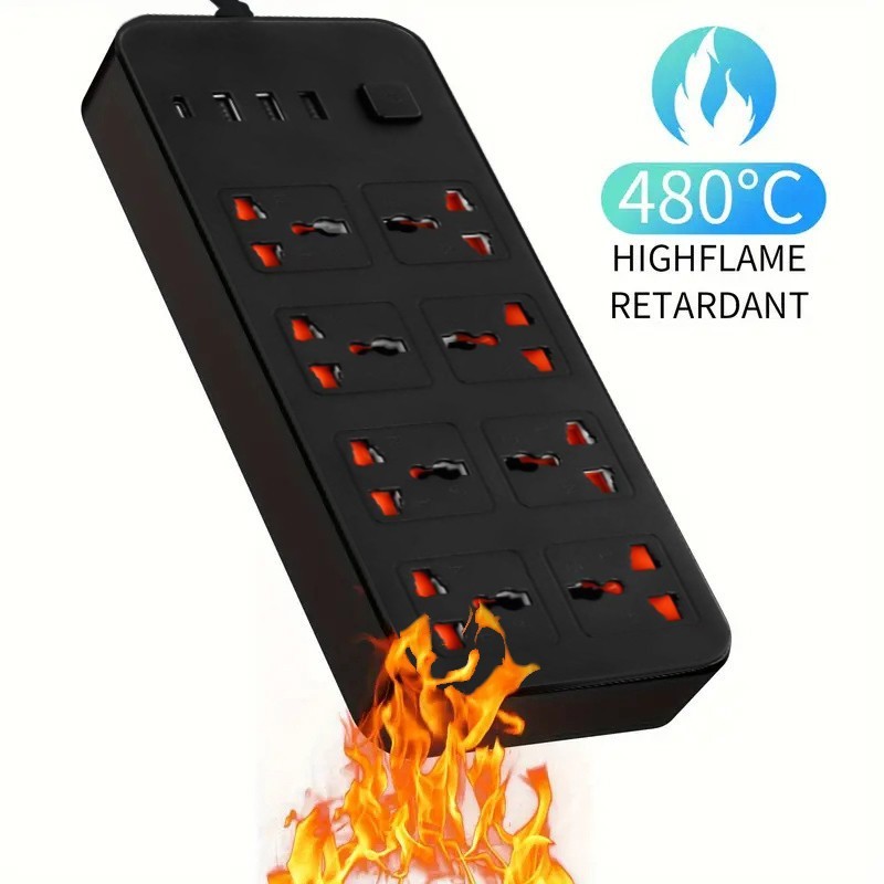 8 Gang Extension Lead with 3 USB & Type-C Fast Charging Power Plug Socket Slots
