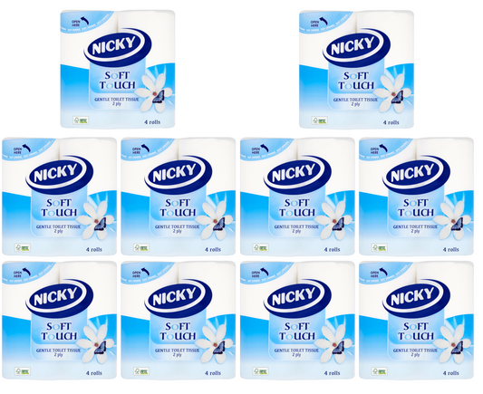 10 x Nicky Soft Touch White 4 Roll